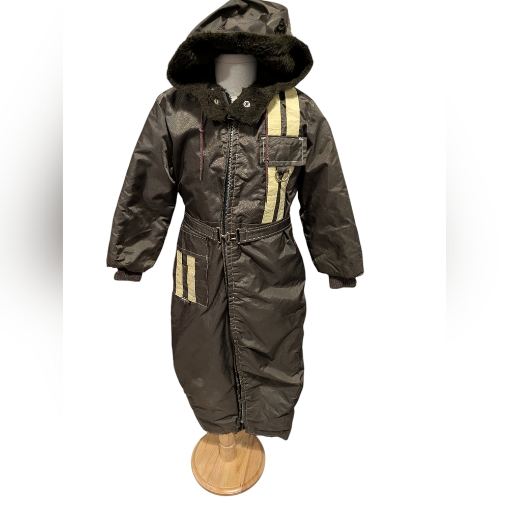 70s Vintage Kids Snow Ski Suit Faux Fur Striped Rare